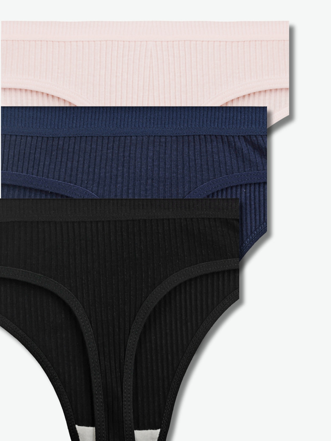 Womens Thong Panties, Pack Of 3, Navy Blue, Pink, Black