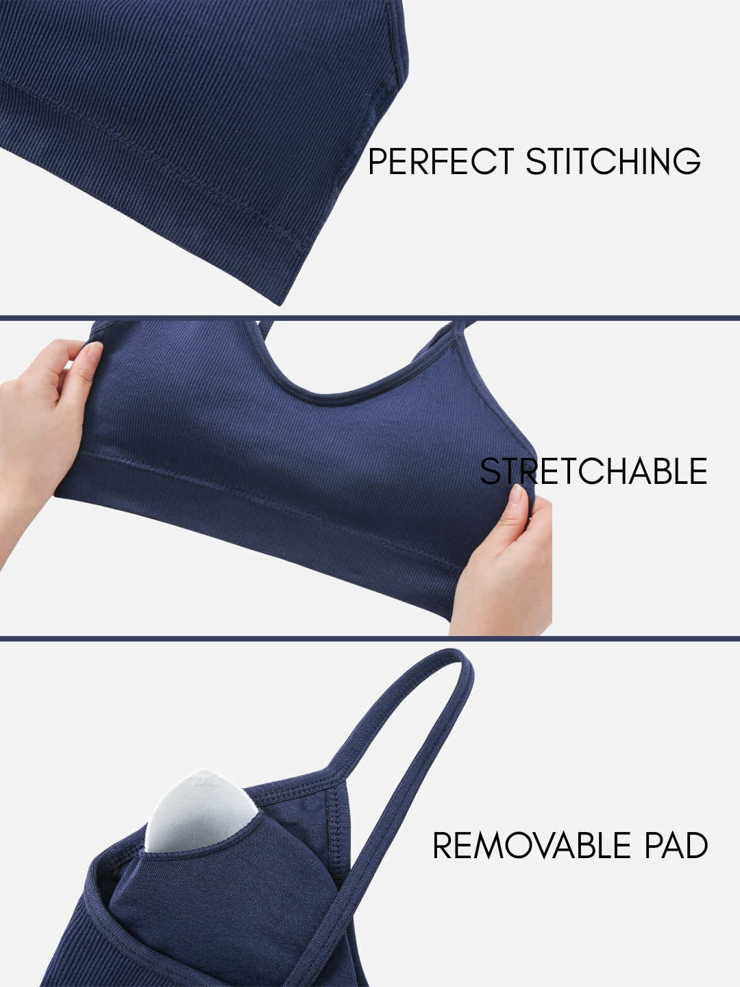 Bralette Cami Crop Top Padded Wire Free Women Bra, Pack Of - 1, Navy Blue