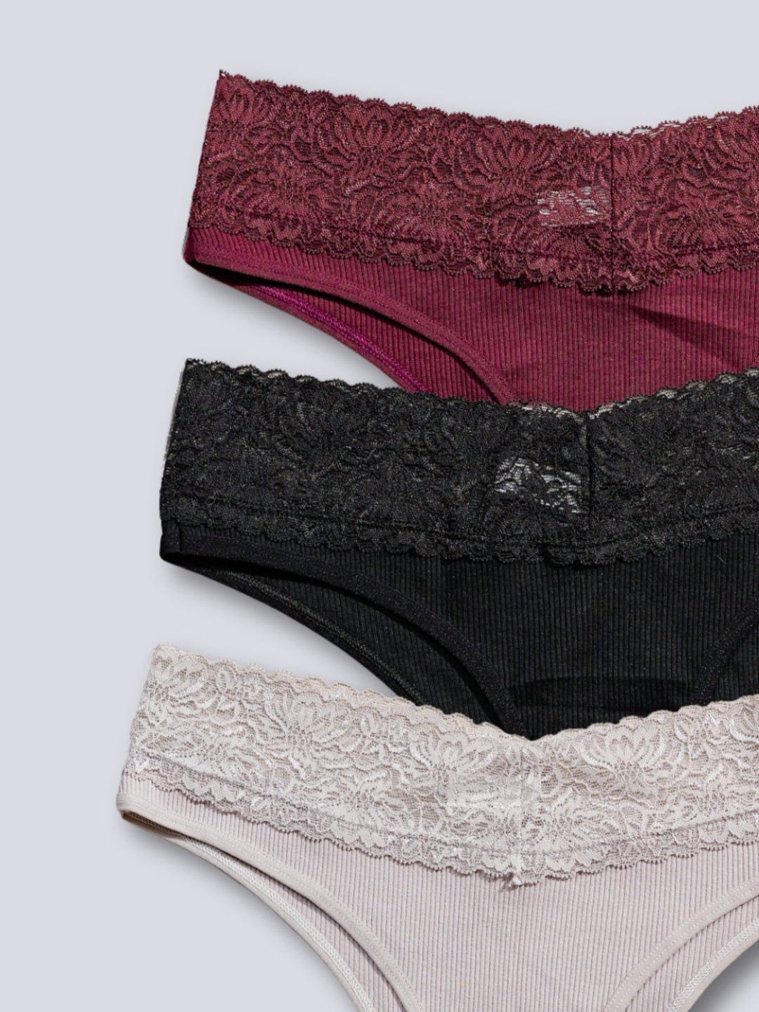 Tom & Gee Womens Underwear Lace Cotton Bikini Panties Soft Thong Panty, Pack of 3, Multicolor