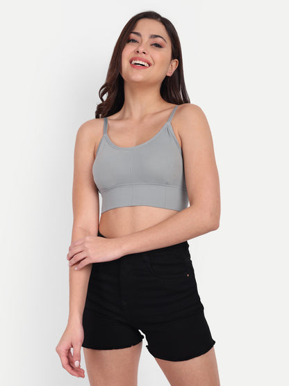 Womens Bralettes Cami Crop Top Wire Free Sports Bra, Gray, Pack 1
