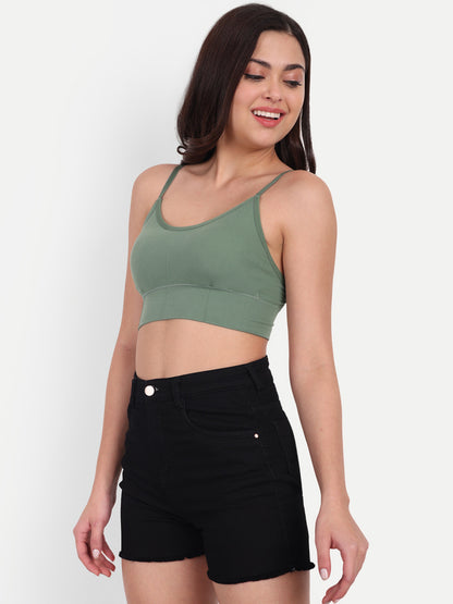 Pack Of 3 Women's Cami Crop Top Bralettes Sports Bra, Pack Of, Green, Gray, Black