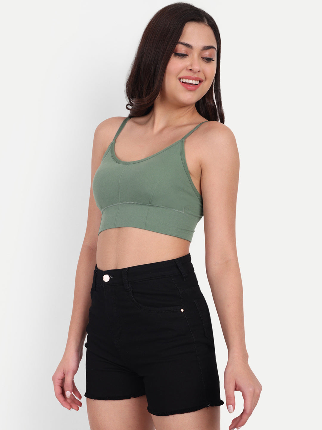 Womens Bralettes Cami Crop Top Wire Free Sports Bra, Green, Pack 1