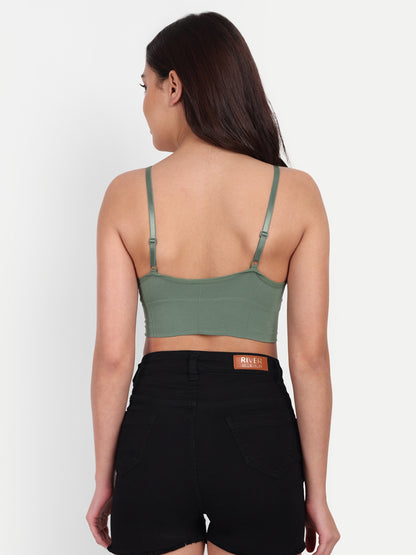 Pack Of 3 Women's Cami Crop Top Bralettes Sports Bra, Pack Of, Green, Gray, Black