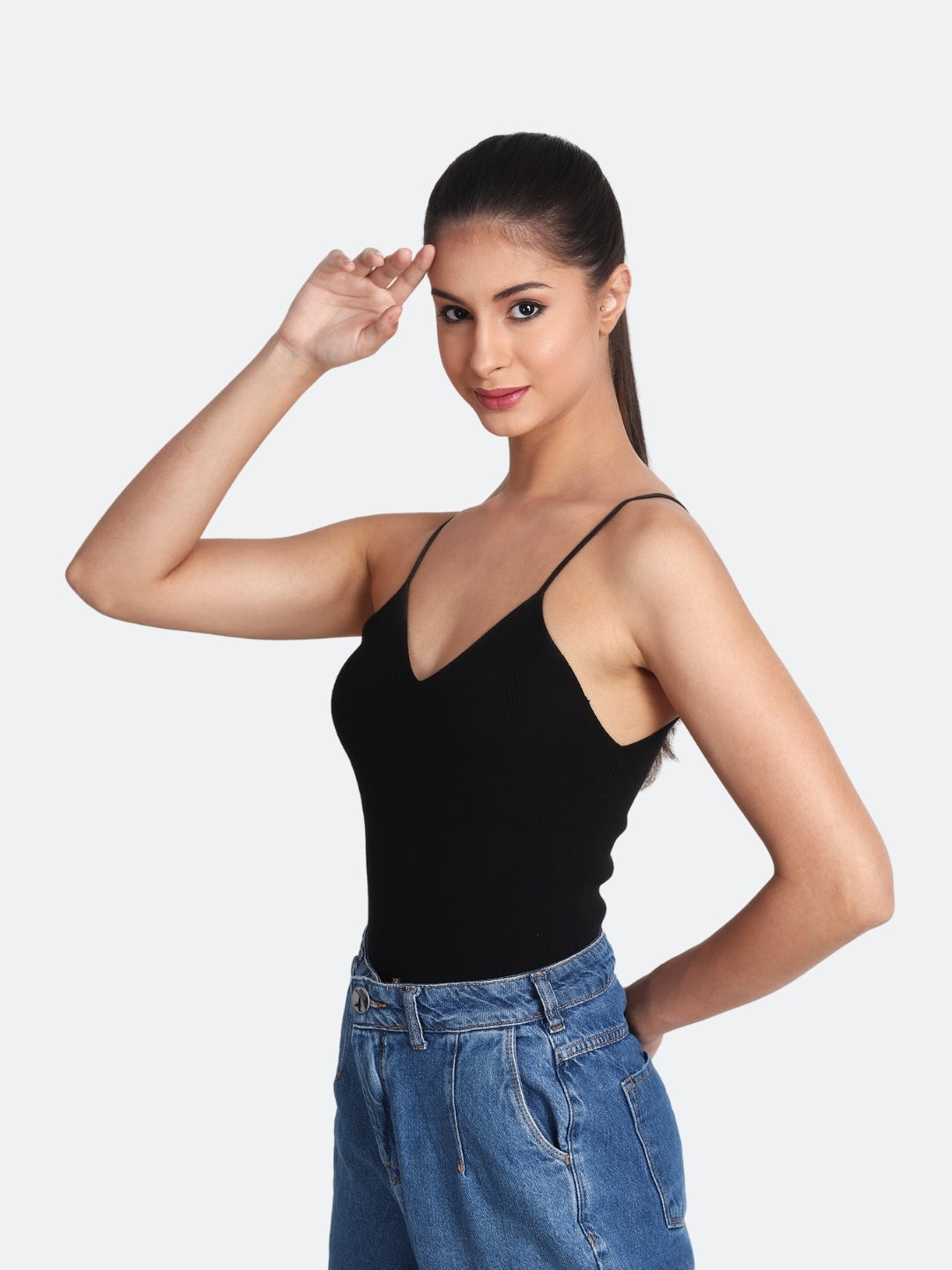 Black Tank Tops For Women And Girls Made In Woolen Cotton ,Pack Of 1,
