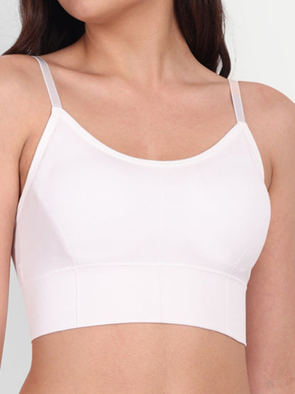 Womens Bralettes Cami Crop Top Wire Free Sports Bra, White, Pack 1