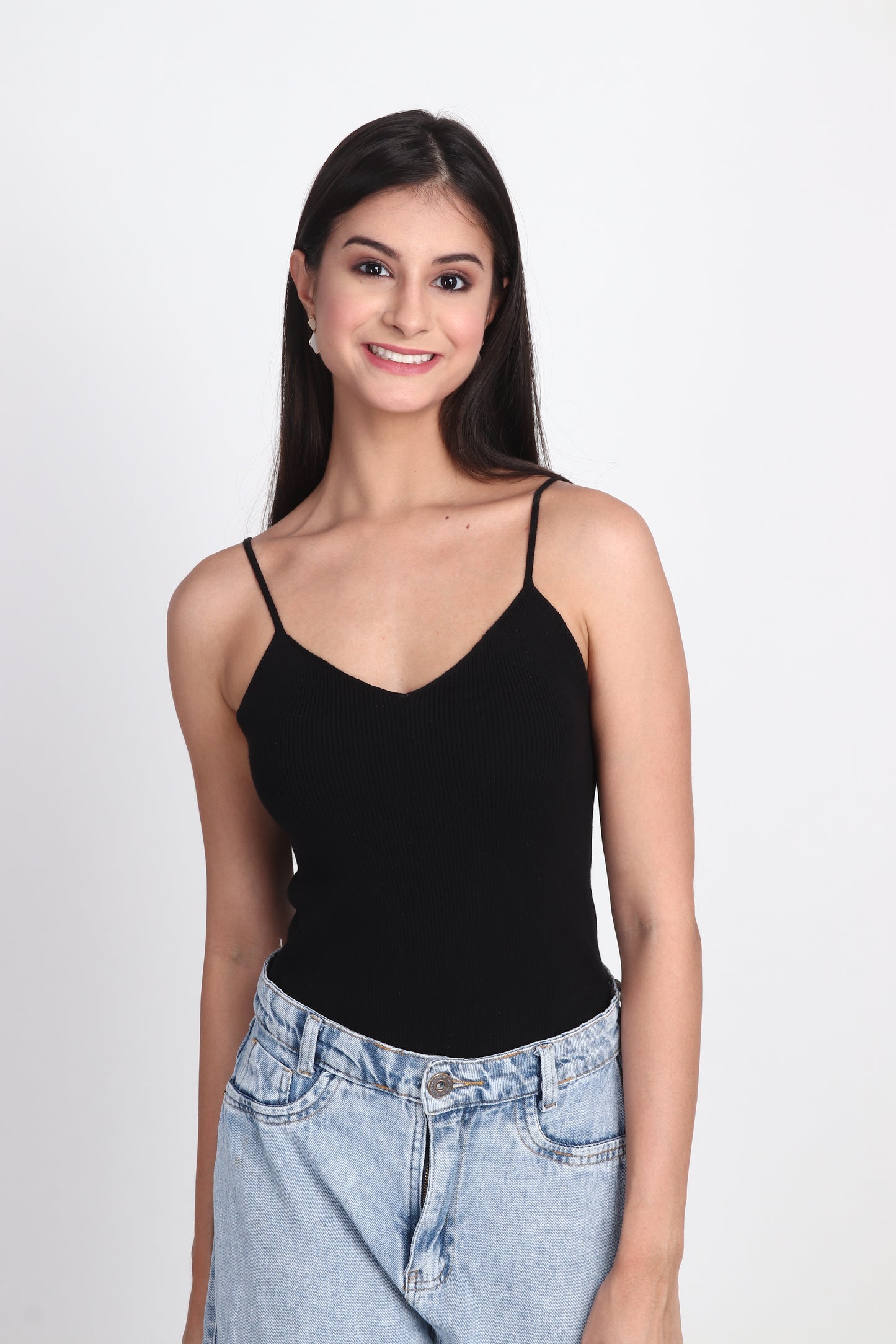 Black Tank Tops For Women And Girls Made In Woolen Cotton - Pack Of 1