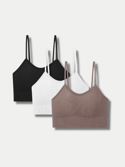 Pack Of 3 Women's Cami Crop Top Bralettes Sports Bra, Pink, White, Black